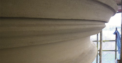 Cornice moldings run in situ with a template